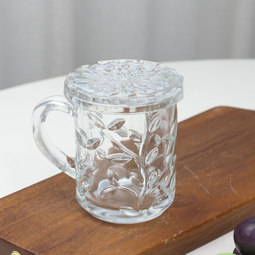 [단일] 넝쿨 뚜껑 머그컵 (지름7.7) 크리스탈 유리컵