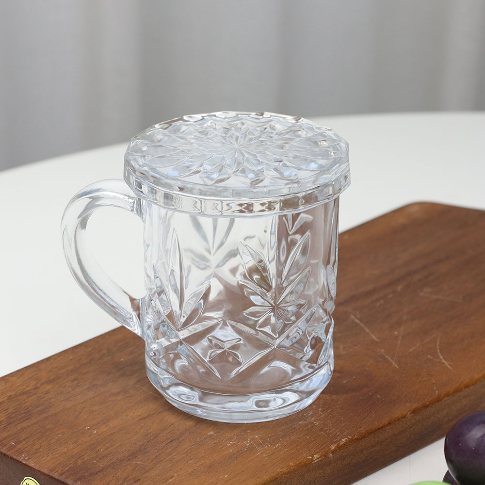 [단일] 조각 뚜껑 머그컵 (지름7.7) 크리스탈 유리컵