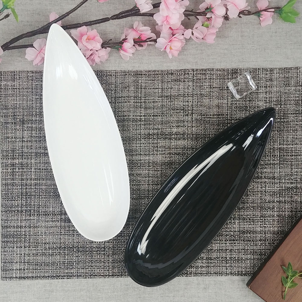 yp 샤인 2352 12인치 버들잎 접시 흑 BB 멜라민 반찬접시 투칼라