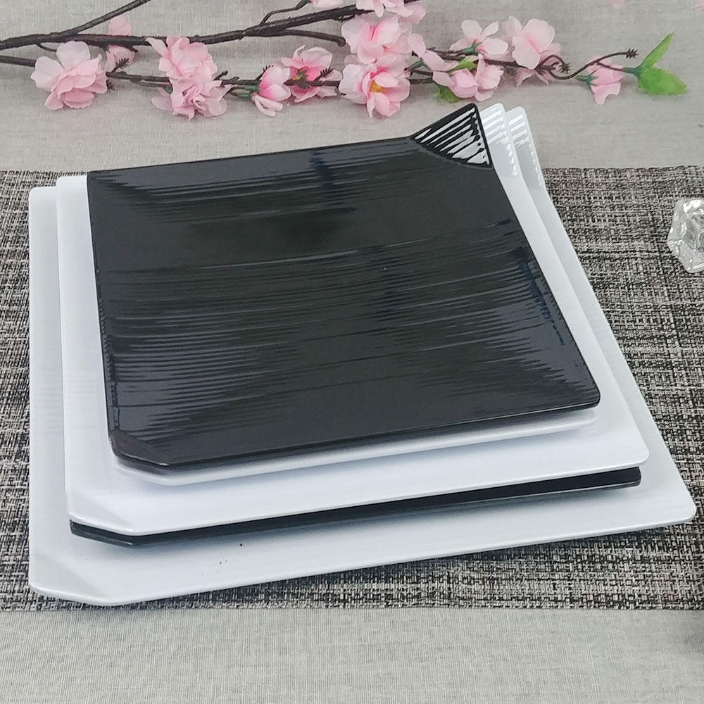 yp 로얄 8인치 손잡이 사각 접시 흑 BB 멜라민 투칼라
