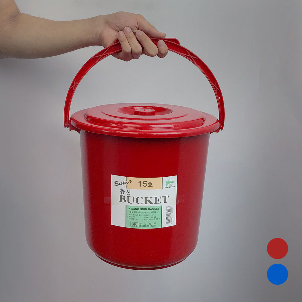 [단일] 바케스 15호 플라스틱 양동이 바게스 원형통 빨강 파랑 색상랜덤