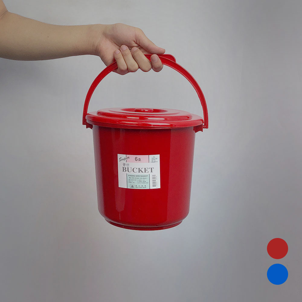 [단일] 바케스 6호 플라스틱 양동이 바게스 원형통 빨강 파랑 색상랜덤