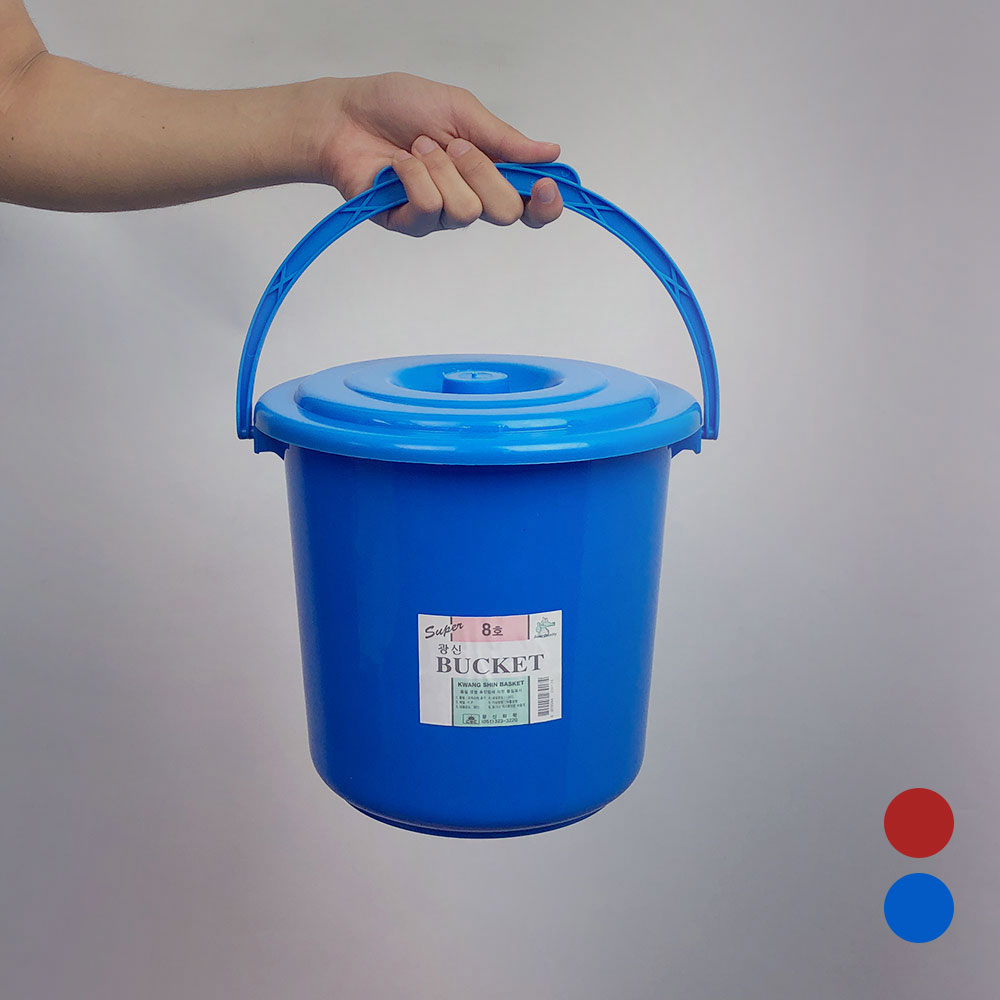 [단일] 바케스 8호 플라스틱 양동이 바게스 원형통 빨강 파랑 색상랜덤