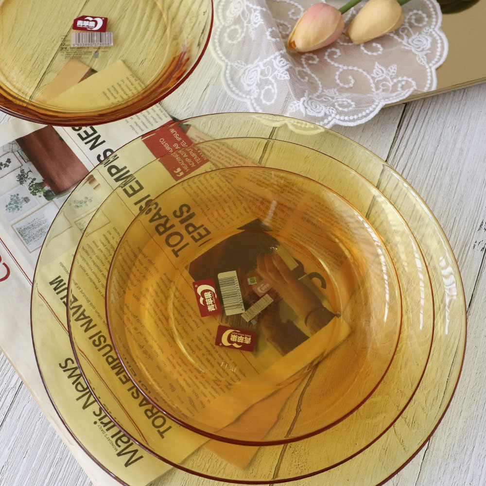 [단일] 엠버 내열 유리 접시 중 23.4cm 강화유리 엔틱 플레이트 디저트 브런치