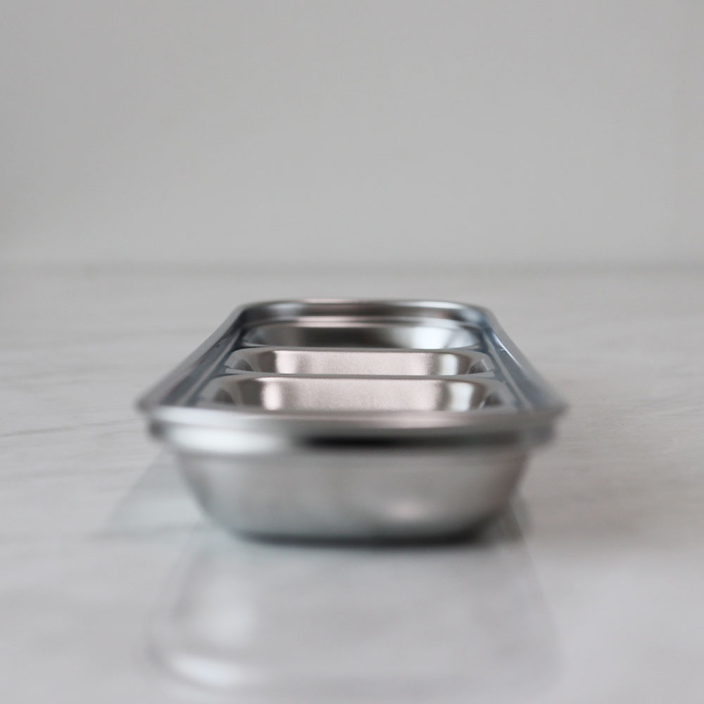 스텐 종지 샤틴 양념 소스 그릇 나눔 찬기 4칸 사각 VV