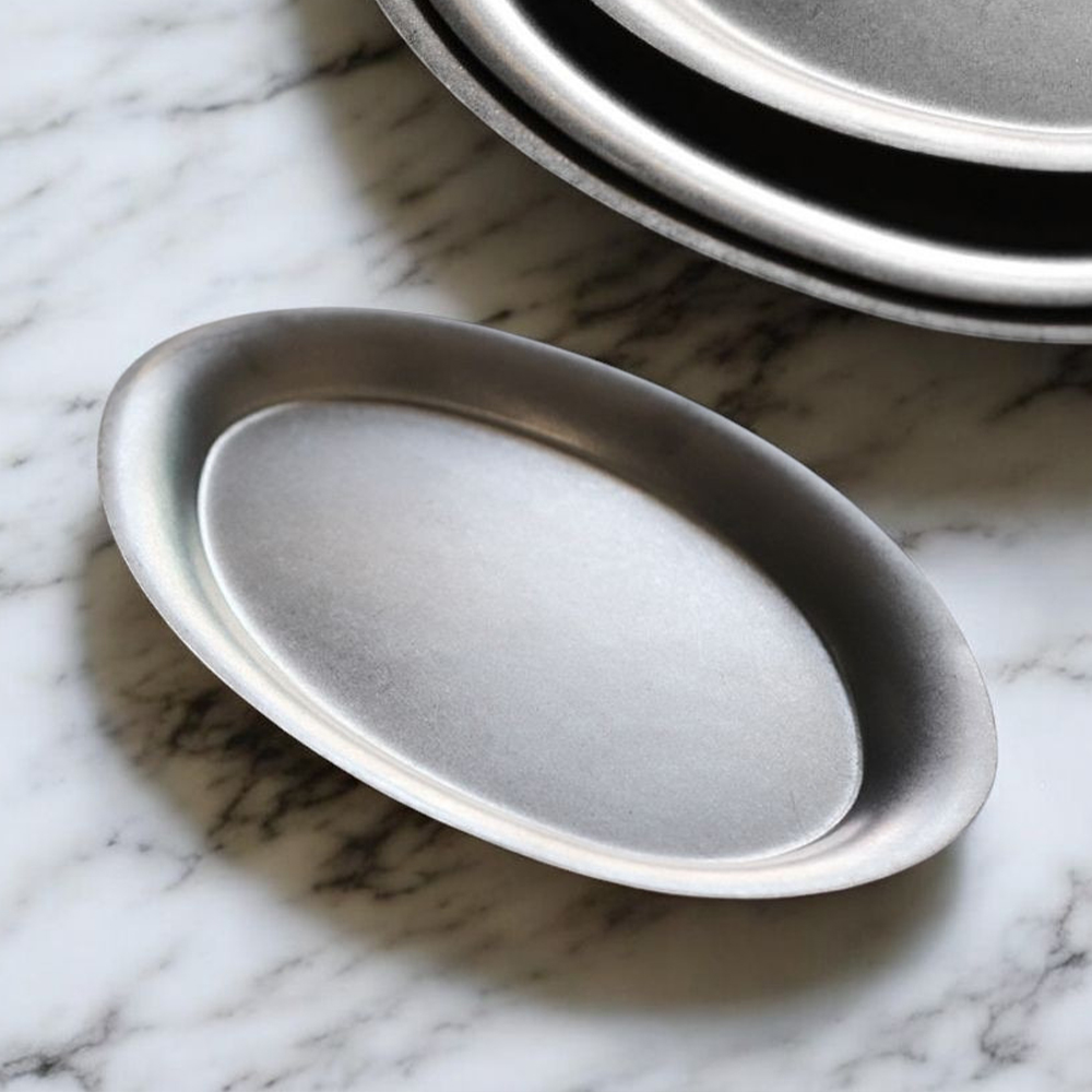 빈티지 스텐 올드 엔틱 식기 플레이트 디저트 DS 타원 접시 AA 5076