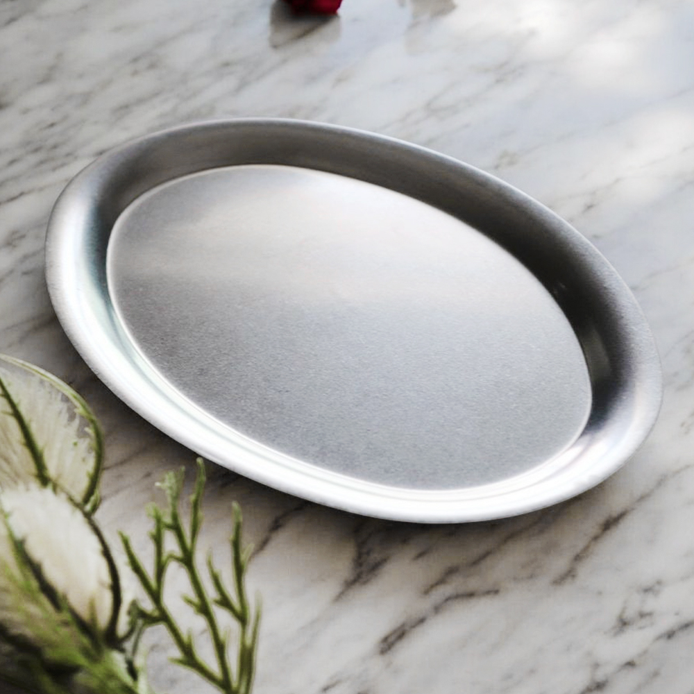 [단일] 빈티지 스텐 DS 타원 접시 5077 26.5cm 올드 엔틱 식기 카페 캠핑