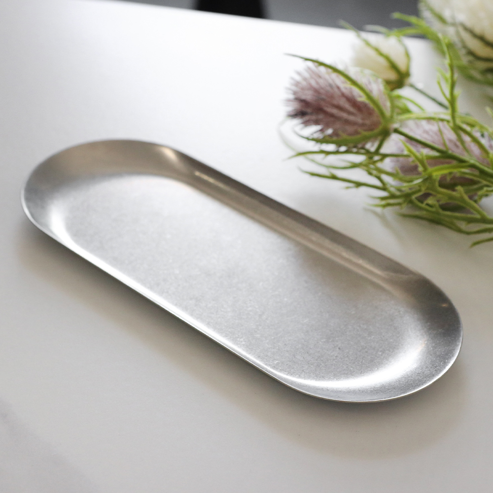 [단일] 빈티지 스텐 DS 슬림 타원 접시 5091 23cm 올드 엔틱 식기 카페 캠핑