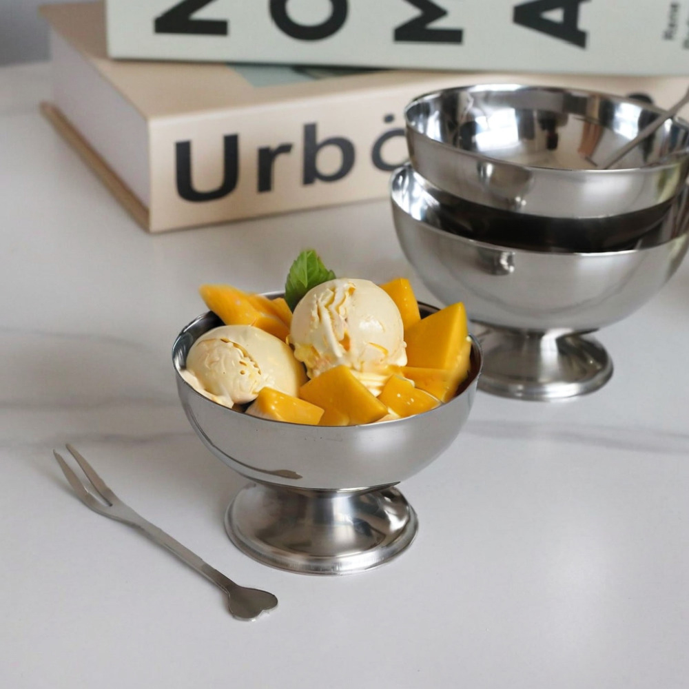 DS 스텐 아이스크림잔 디저트볼 빙수 요거트 포크 내장 AA 9cm