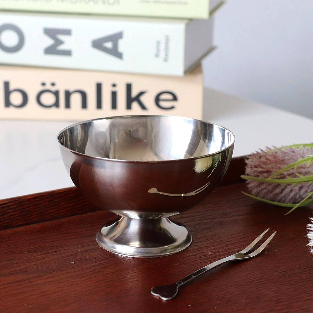 [단일] DS 아이스크림잔 9cm 스텐 아이스크림볼 디저트볼 요거트 포크 내장 간식컵