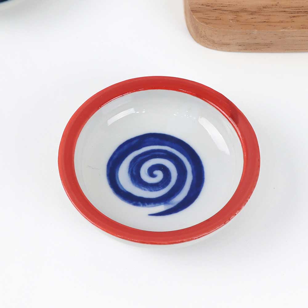 [YK 도자기] 하이토-75 납작원종지 빨강 초장기 소스기 회오리 UU