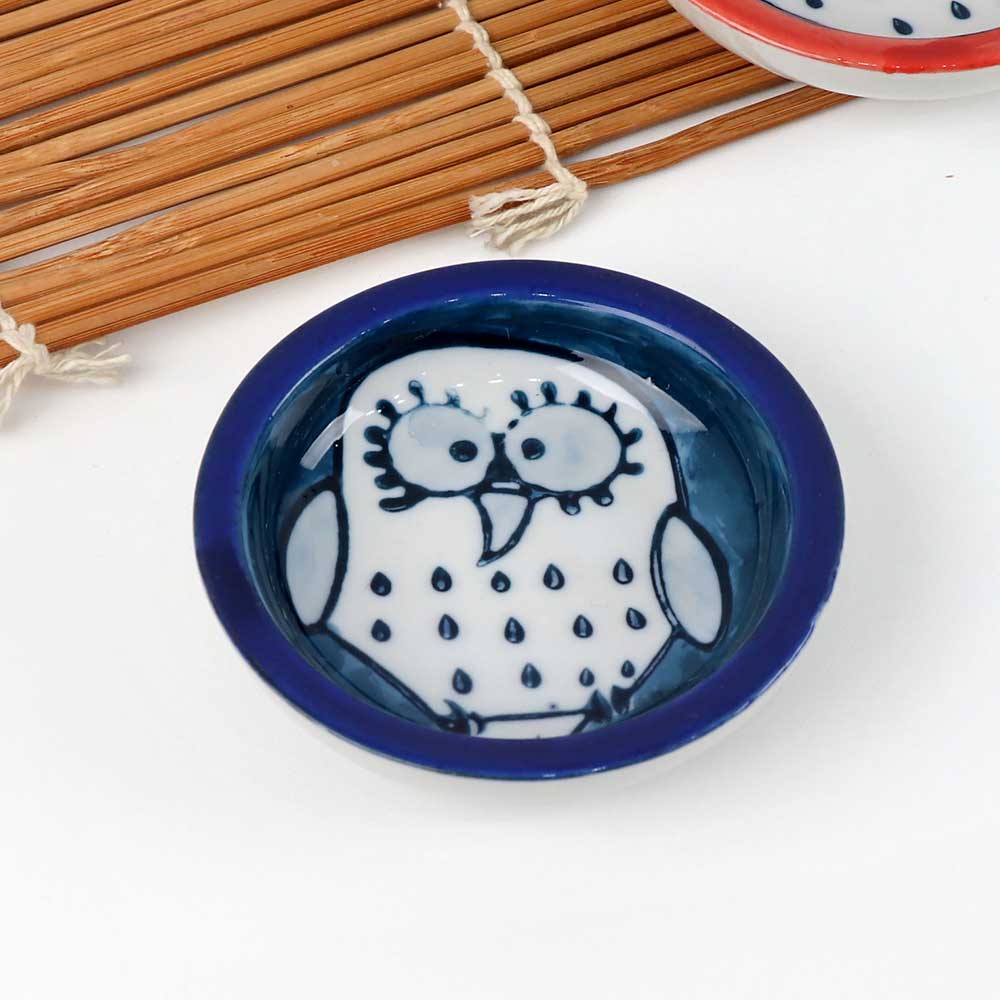 [YK 도자기] 하이토-78 부엉이 납작원종지 파랑 초장기 소스기 UU