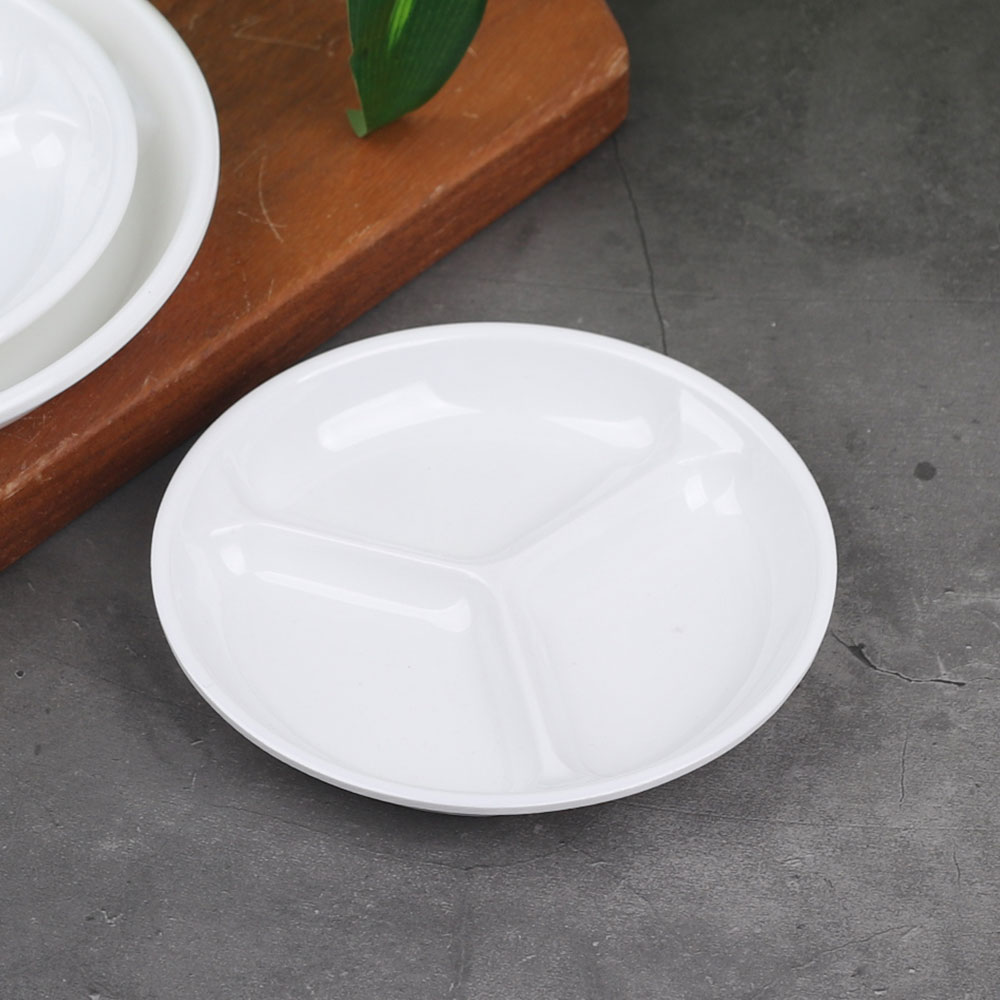 원3절 소 화이트 BB 순백 멜라민 그릇 반찬 나눔 접시 업소용 중식