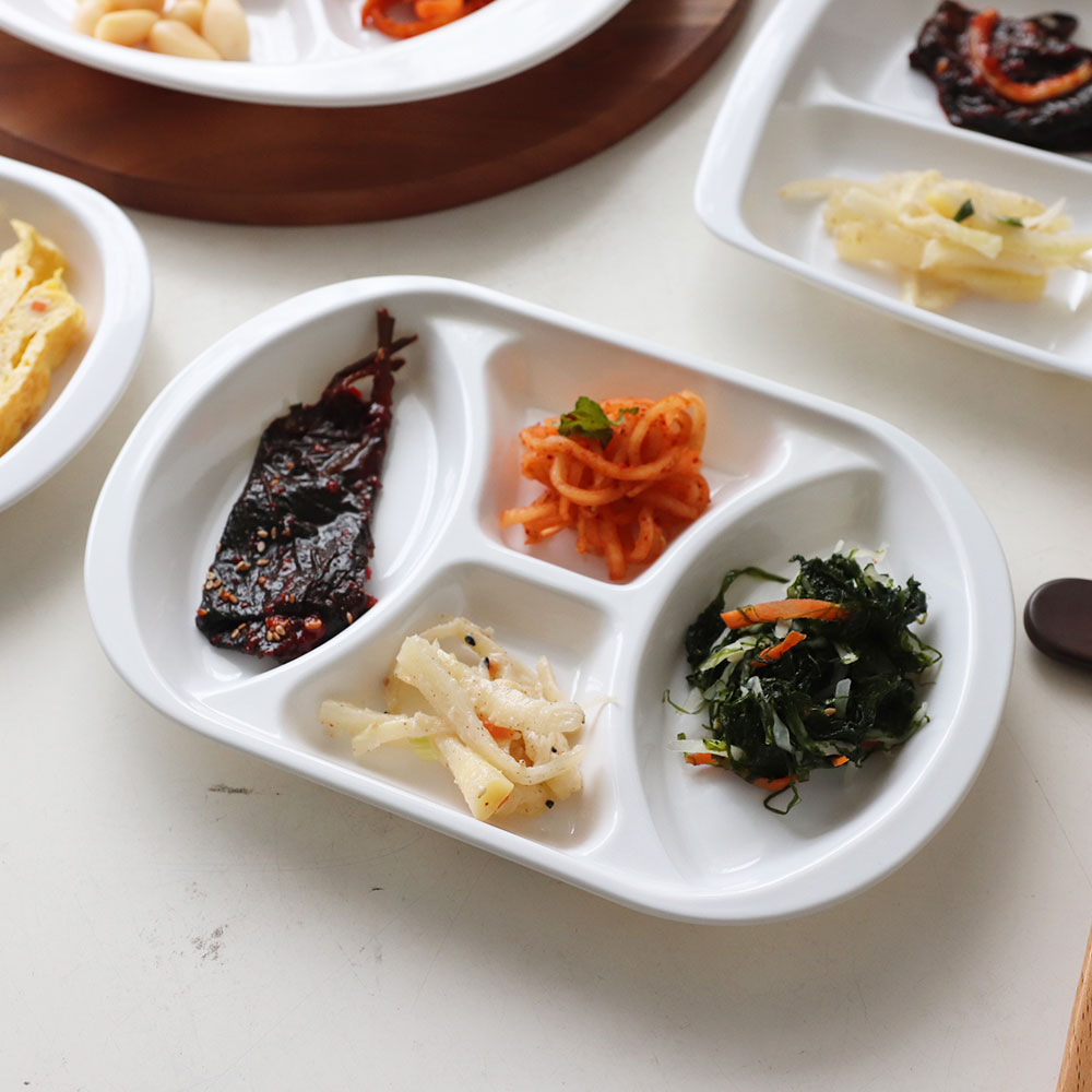 직타원 4절 화이트 UU 순백 멜라민 그릇 업소용 중식 나눔 접시 반찬