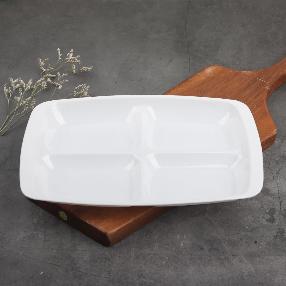 사각 4절 화이트 UU 순백 멜라민 그릇 식당 반찬 나눔 접시 업소용