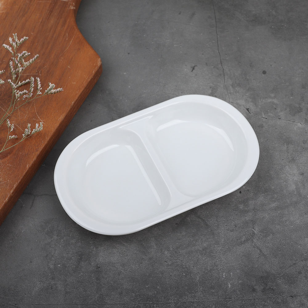 직타원 2절 화이트 UU 순백 멜라민 그릇 반찬 나눔 간식 접시