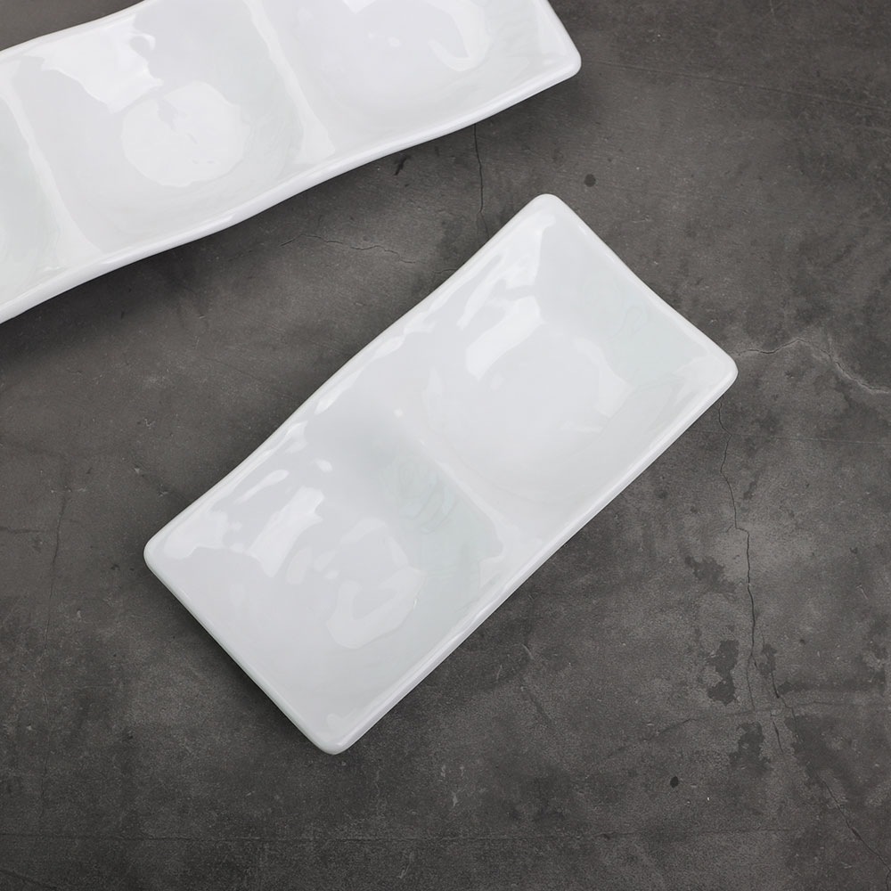 직사각 2칸 접시 BB 순백 멜라민 그릇 나눔 반찬 업소용 사각