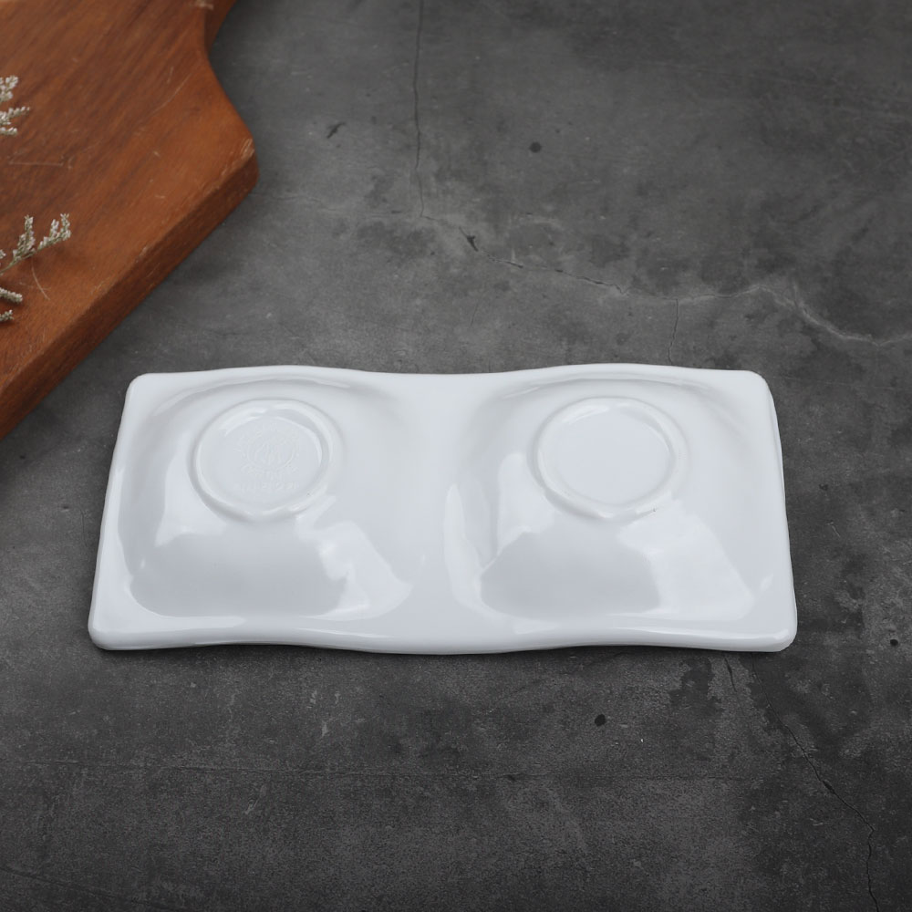 직사각 2칸 접시 BB 순백 멜라민 그릇 나눔 반찬 업소용 사각