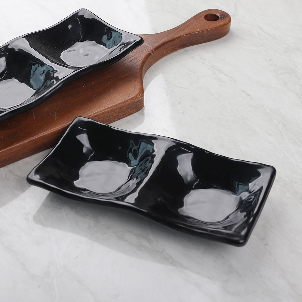 흑 직사각 2칸 접시 BB 흑색 멜라민 그릇 나눔 반찬 업소용 사각