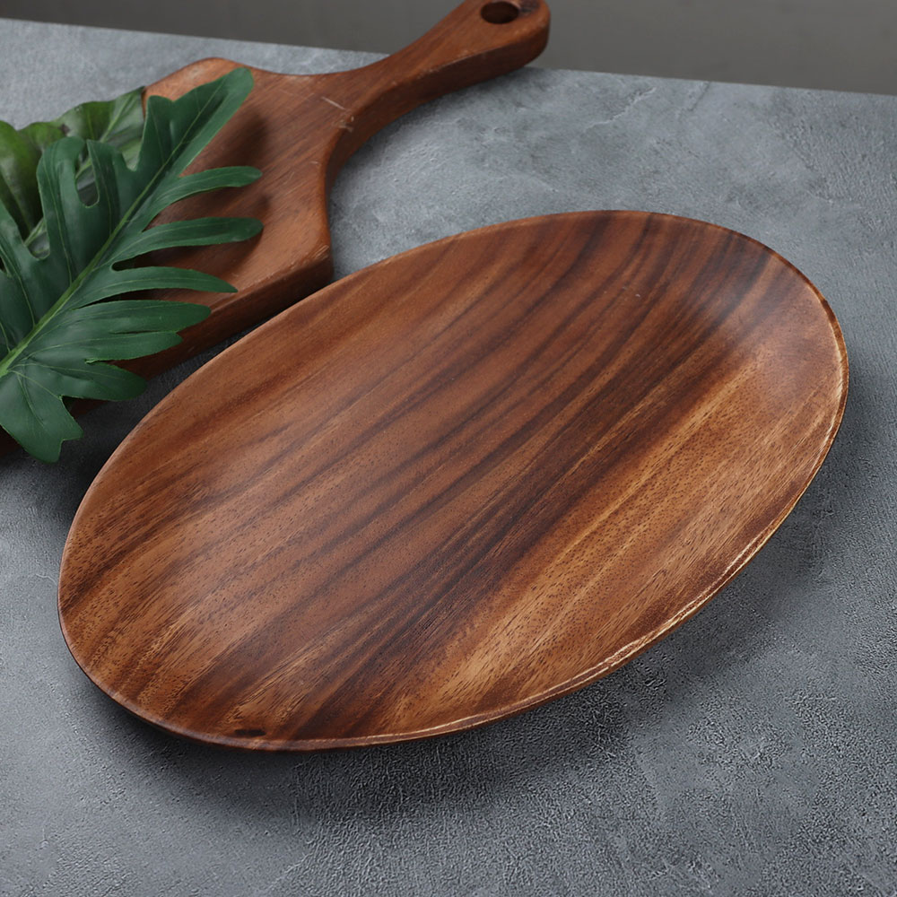 [단일] MS 아카시아 타원 접시 4호 345 우드 플레이트 캠핑 대형