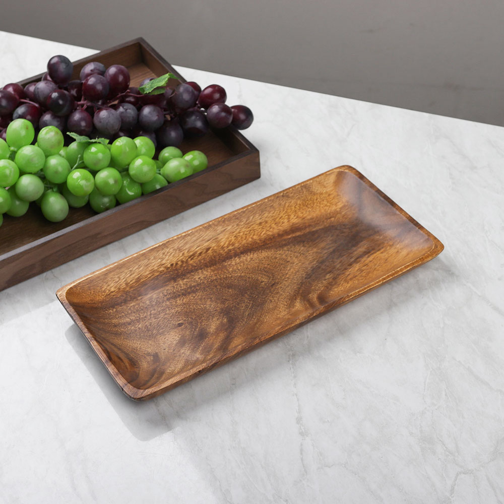 [단일] MS 아카시아 직 사각 쟁반 4호 380 우드 플레이트 캠핑 접시 그릇