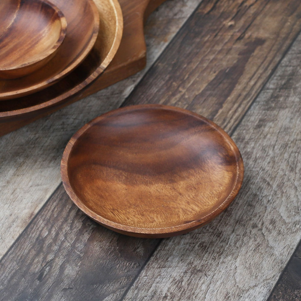 MS 아카시아 원형 접시 우드 플레이트 나무 그릇 캠핑 AA 1호