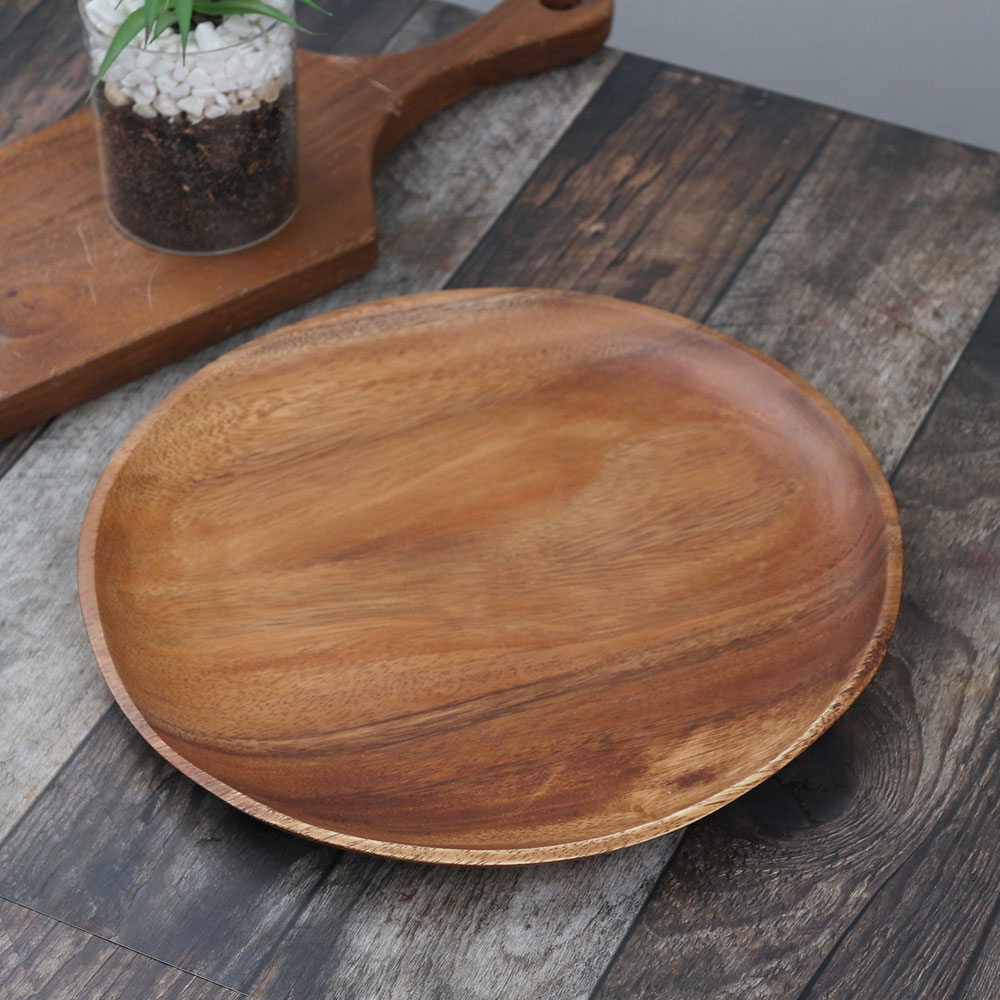 [단일] MS 아카시아 원형 접시 6호 300 우드 플레이트 대형 나무 그릇