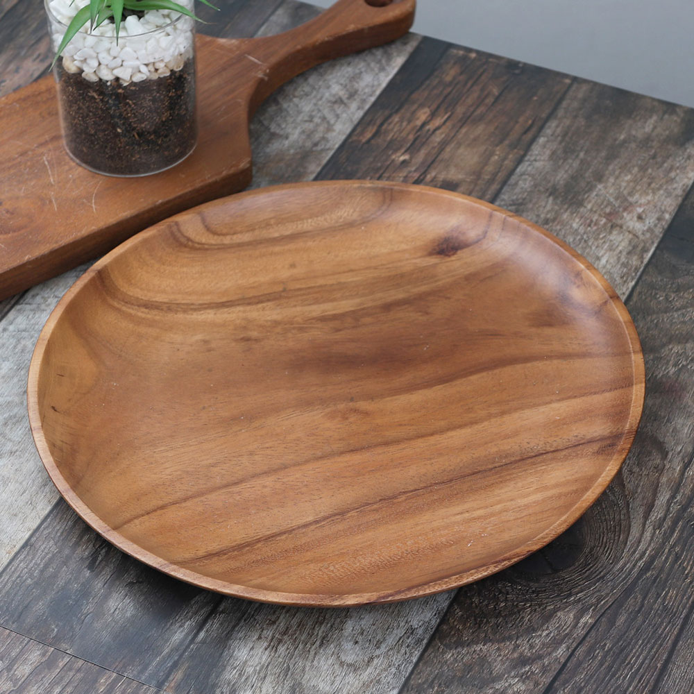 [단일] MS 아카시아 원형 접시 7호 325 우드 플레이트 대형 나무 그릇