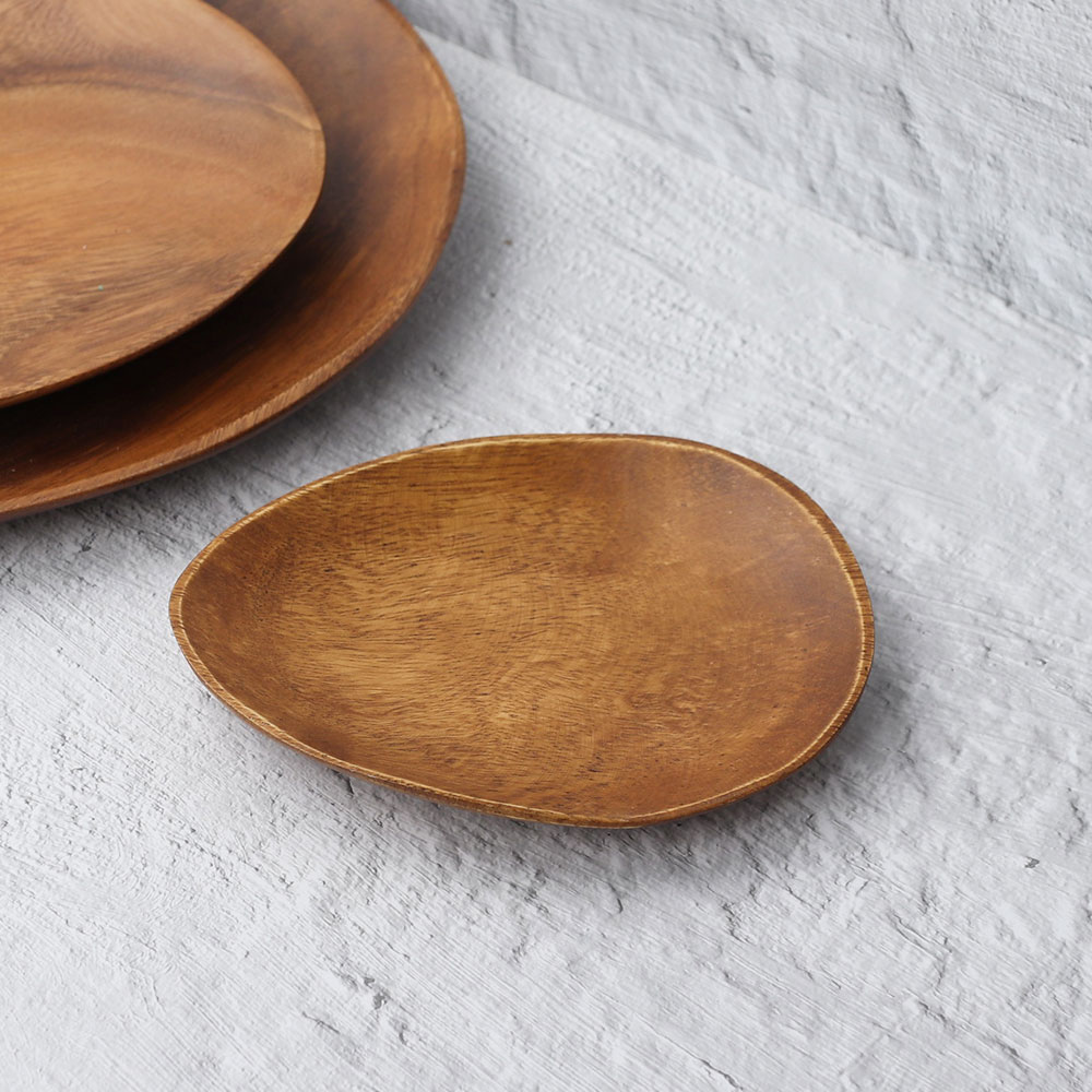 MS 아카시아 조약돌 접시 우드 플레이트 캠핑 원목 AA 1호