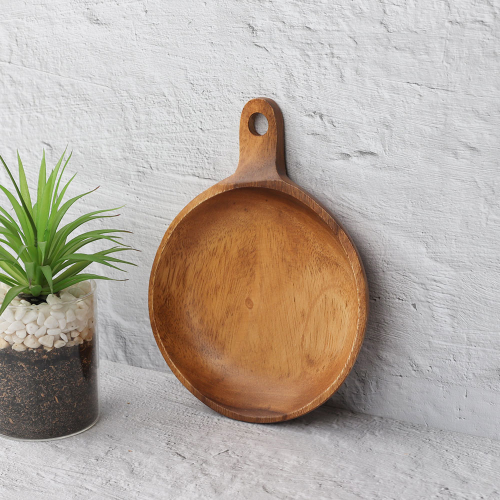 [단일] 아카시아 손잡이 원형 1호 175 접시 우드 플레이트 그릇