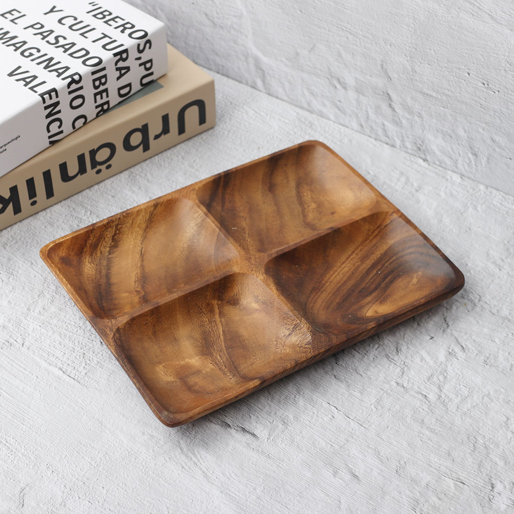 MS 아카시아 직사각 4절 나눔 접시 안주 과일 노래방 우드 VV