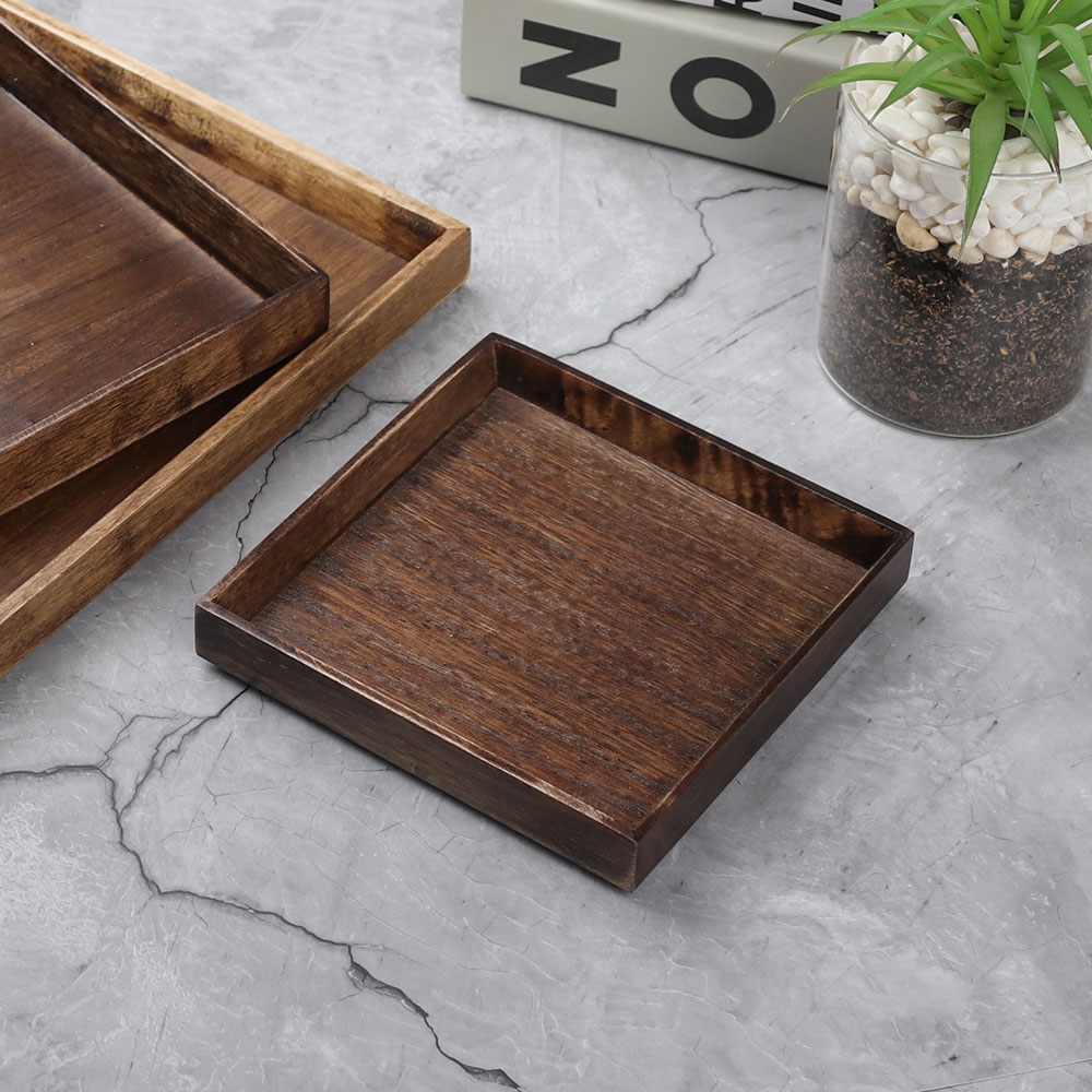MS 엔틱 정 사각 쟁반 우드 트레이 진열 플레이팅 AA 1호