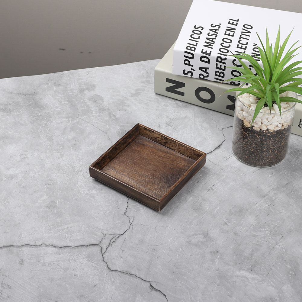 [단일] MS 엔틱 정사각 쟁반 0호 120mm 우드 트레이 원목 플레이팅