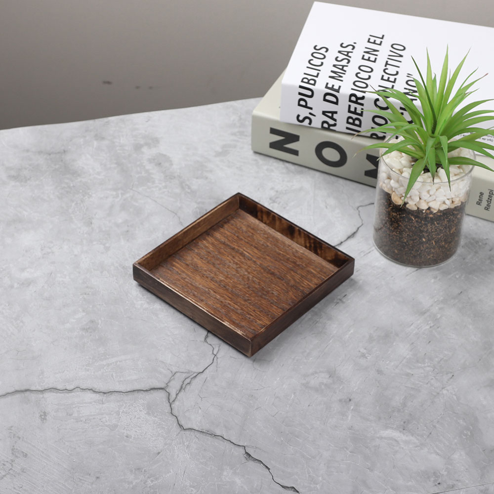 [단일] MS 엔틱 정사각 쟁반 1호 140mm 우드 트레이 원목 플레이팅