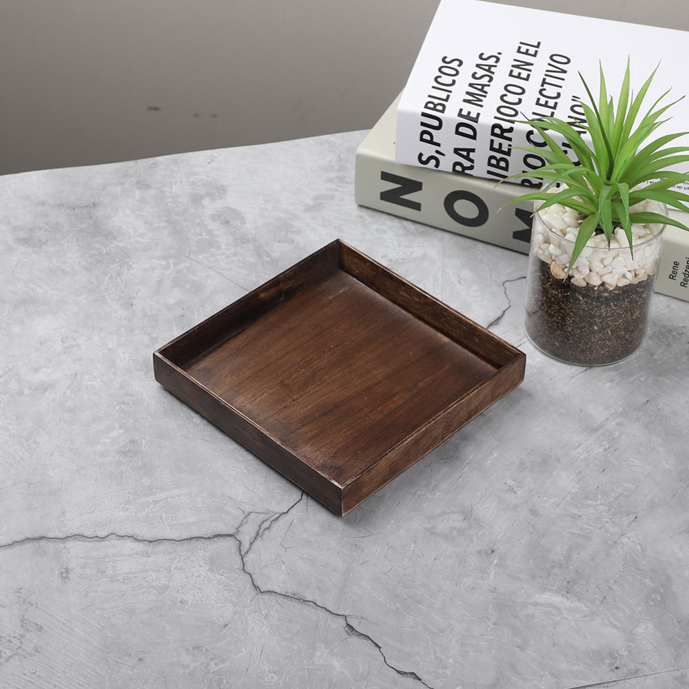 [단일] MS 엔틱 정사각 쟁반 2호 170mm 우드 트레이 원목 플레이팅