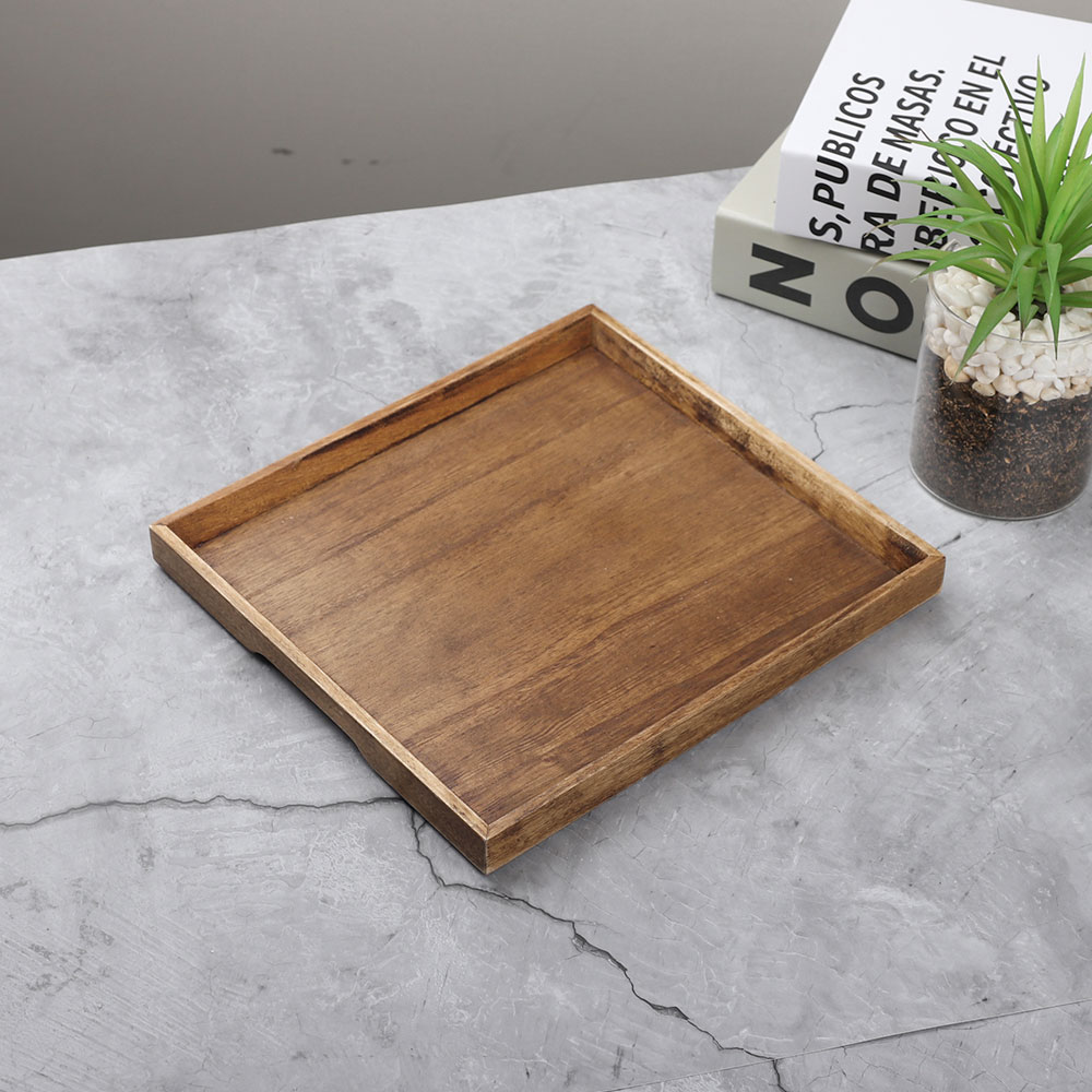 [단일] MS 엔틱 정사각 쟁반 3호 250mm 우드 트레이 원목 플레이팅