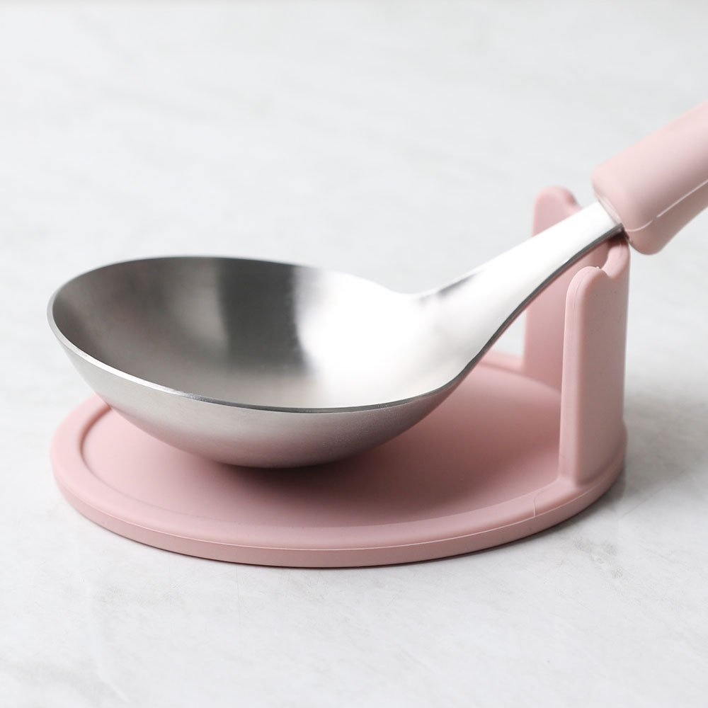[단일] PL 스텐 미니 국자 받침대 핑크 실리콘 받침 조리도구 거치대