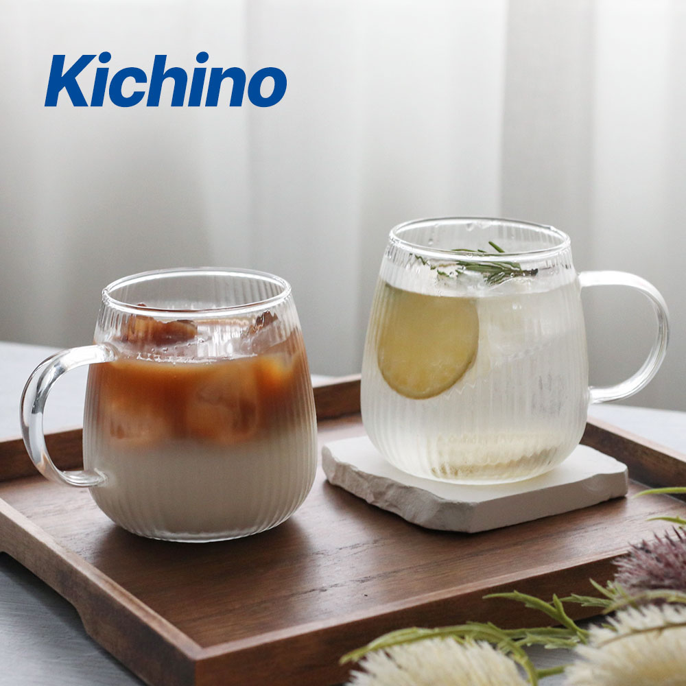 키치노 마리엔 내열 플리츠 머그 380ml 4p 세트 유리 컵 카페 VV