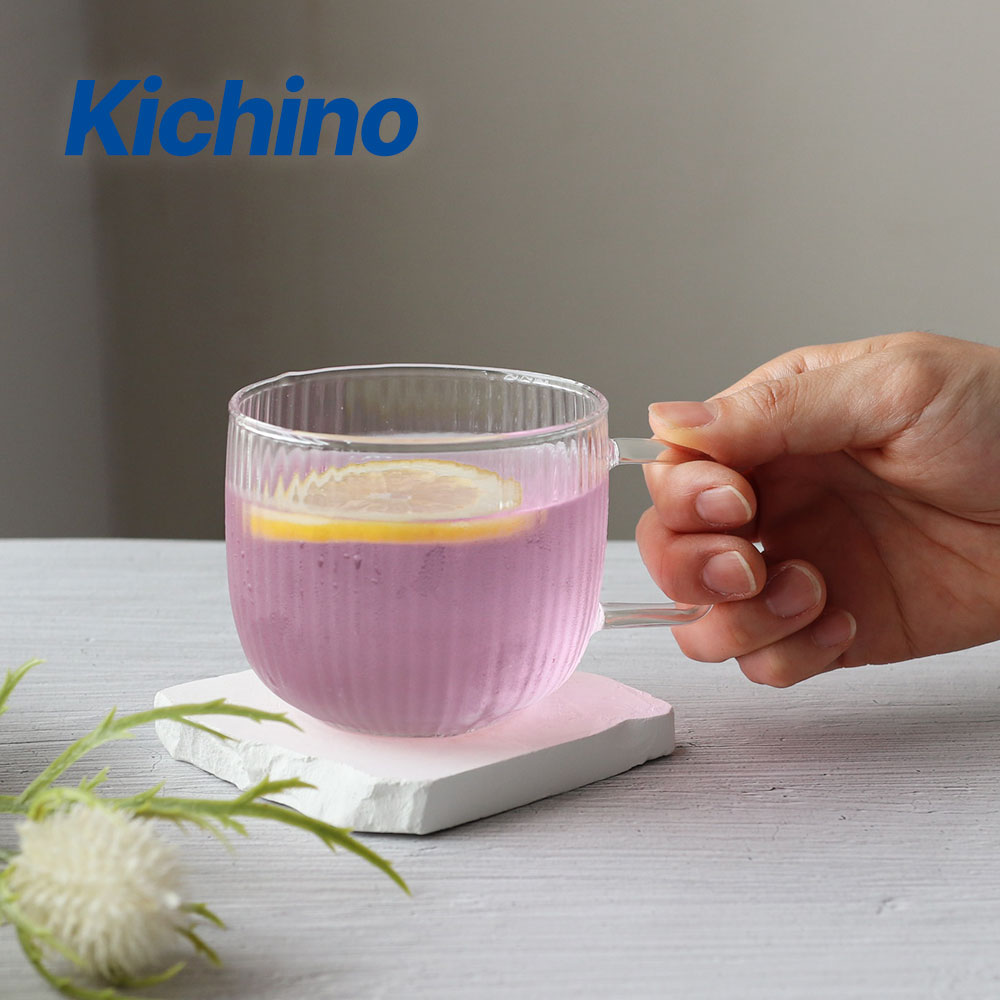 키치노 모니에 내열 플리츠 머그 300ml 4p 세트 유리 컵 홈 카페 VV