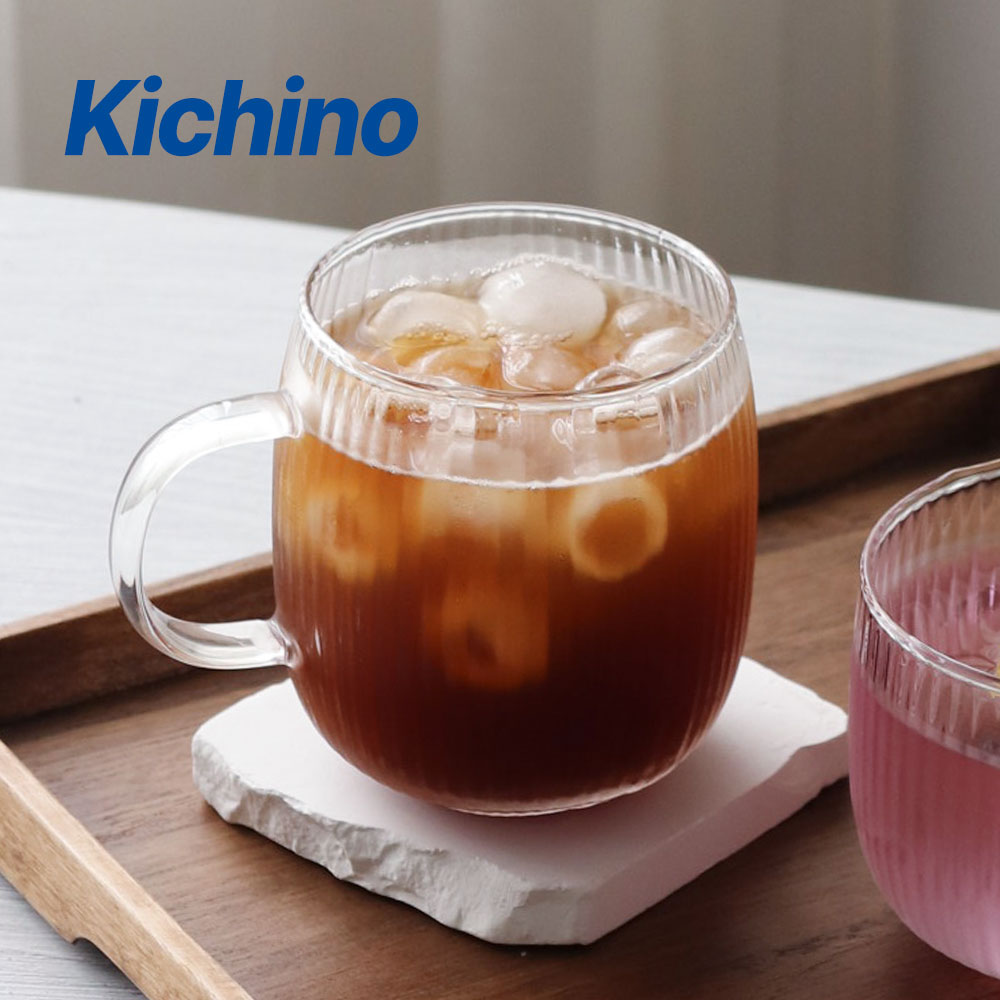 키치노 모니에 내열 플리츠 머그 390ml 2p 세트 유리 컵 홈 카페 VV