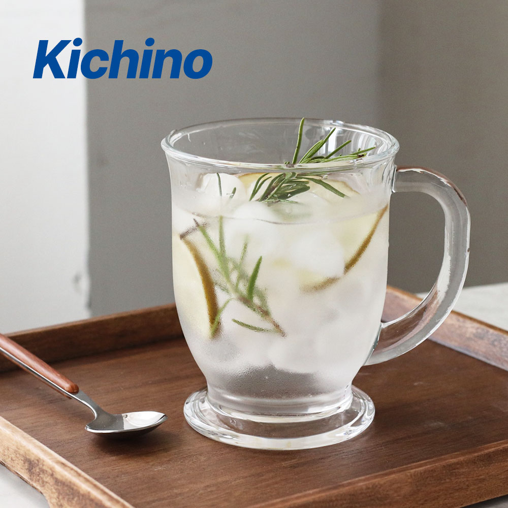 키치노 리누아 유리 굽 머그 컵 440ml 2p 홈카페 손잡이 커피 잔 VV