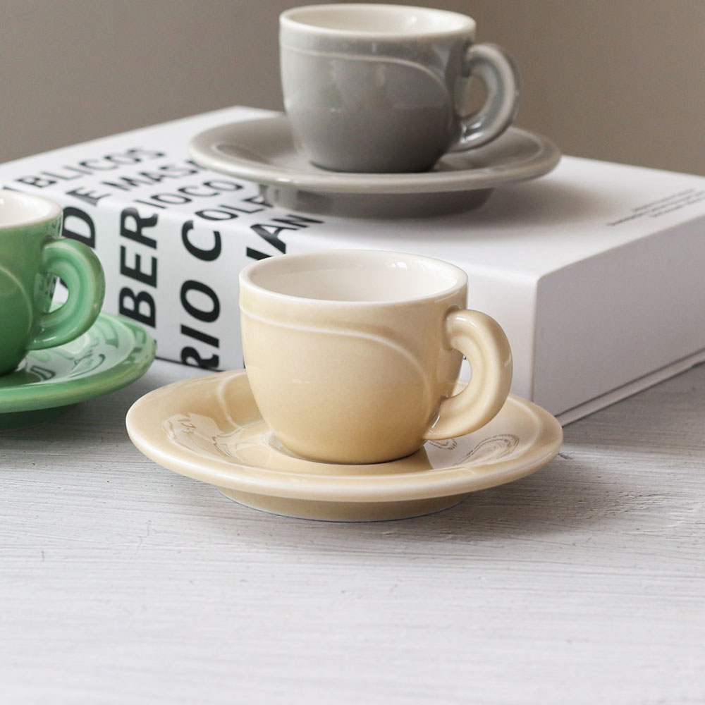 [단일] 라인 에스프레소 잔 받침 세트 베이지 75ml 커피 샷잔 미니