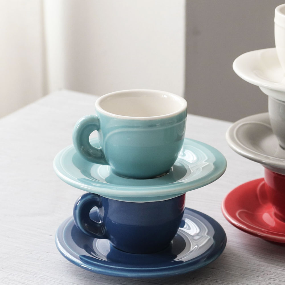 [단일] 라인 에스프레소 잔 받침 세트 아쿠아마린 75ml 커피 샷잔 미니