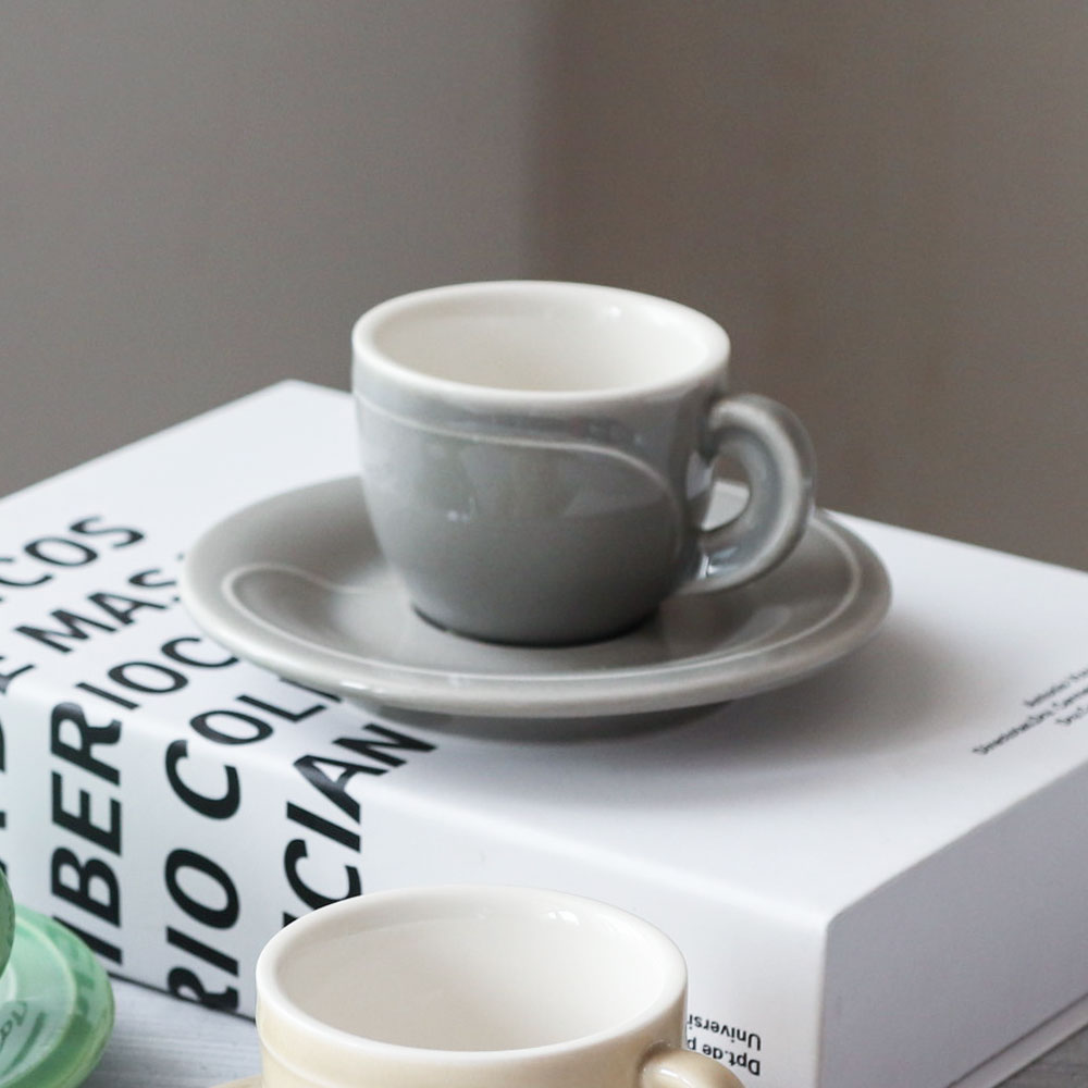 [단일] 라인 에스프레소 잔 받침 세트 그레이 75ml 커피 샷잔 미니