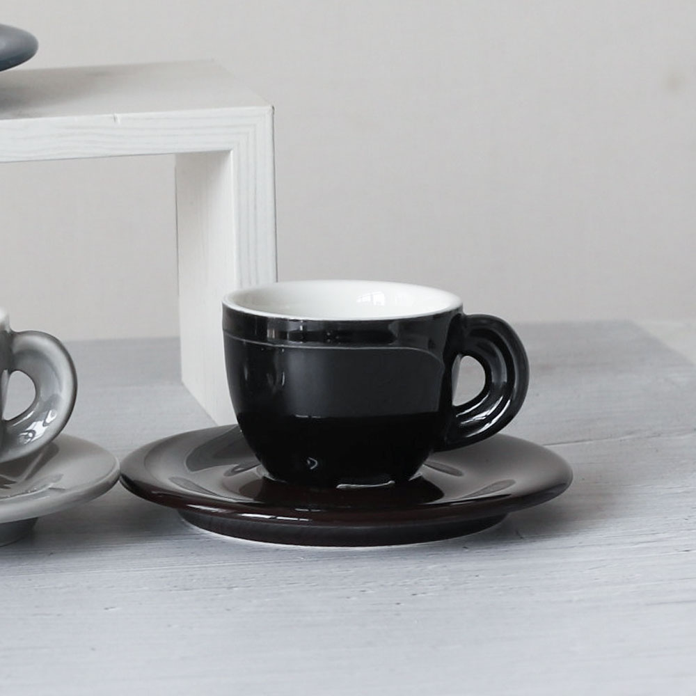 [단일] 라인 에스프레소 잔 받침 세트 블랙 75ml 커피 샷잔 미니